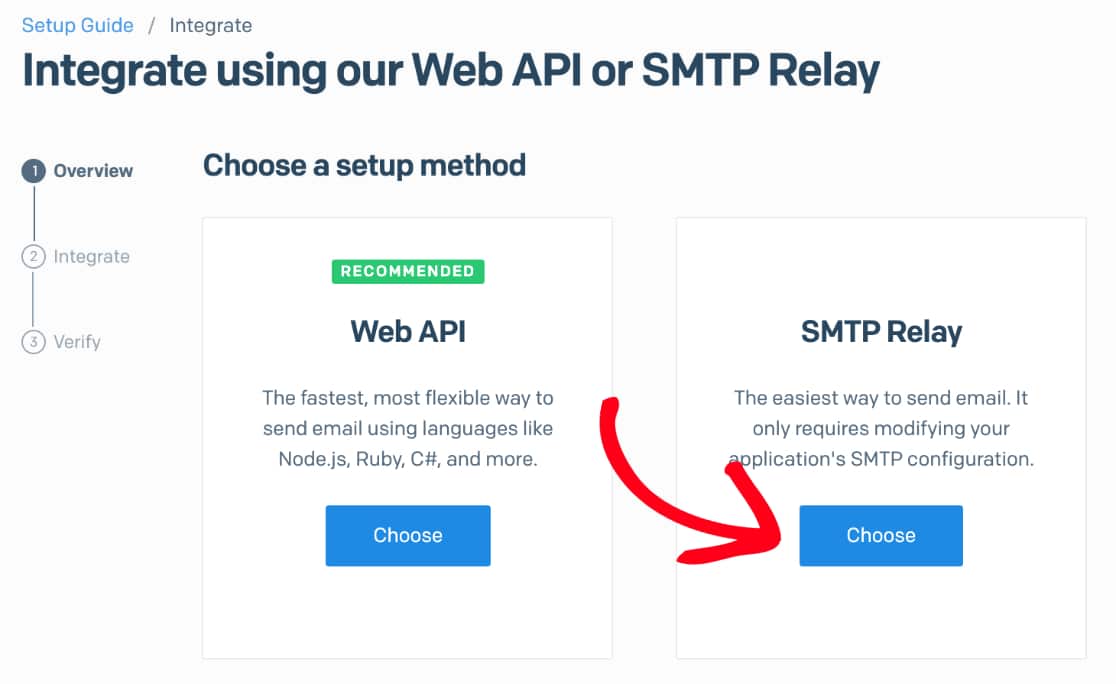 Choose SMTP Relay for SendGrid setup - WP Mail SMTP Escolher a retransmissão SMTP para a configuração do SendGrid