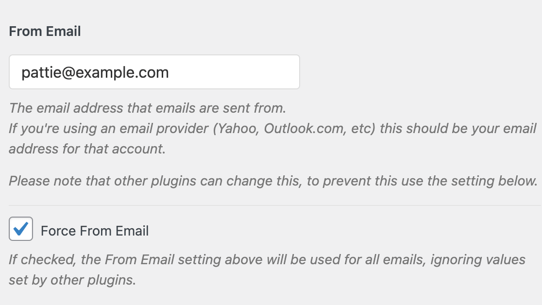 A definição "De e-mail" no WP Mail SMTP