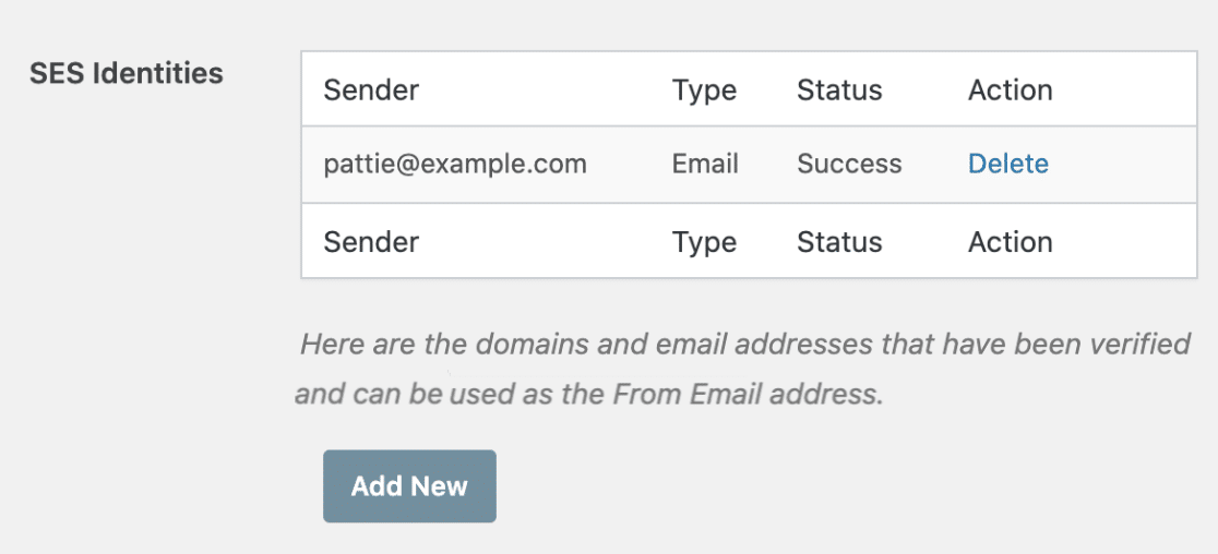 Identités SES dans WP Mail SMTP