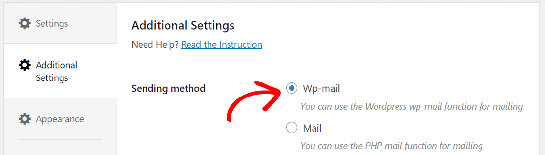 escolher Wp-mail como método de envio de correio eletrónico