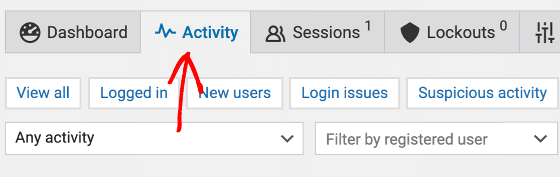 Menu d'activité de WP Cerber Security
