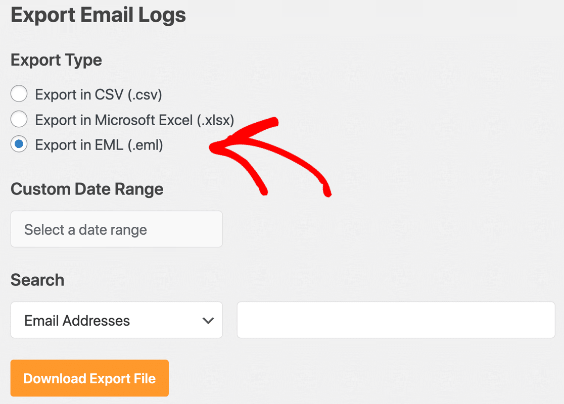 Exportar e-mails e anexos EML do WordPress