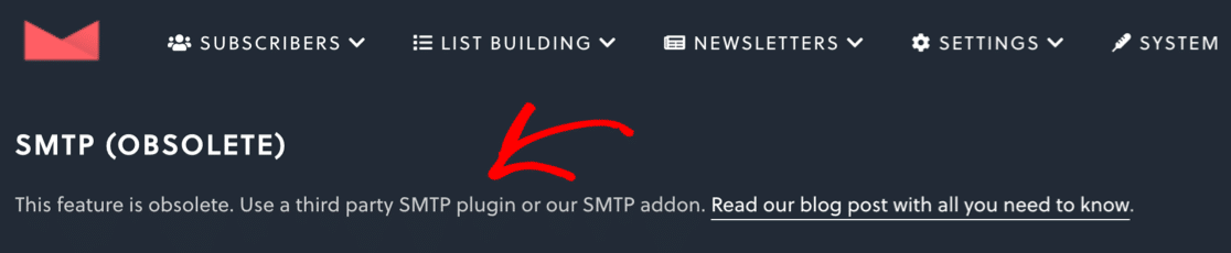 L'avertissement SMTP du plugin Newsletter est obsolète