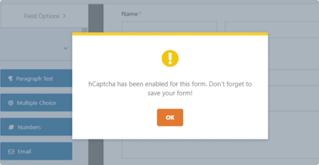 WPForms hCaptcha Feld Bestätigung