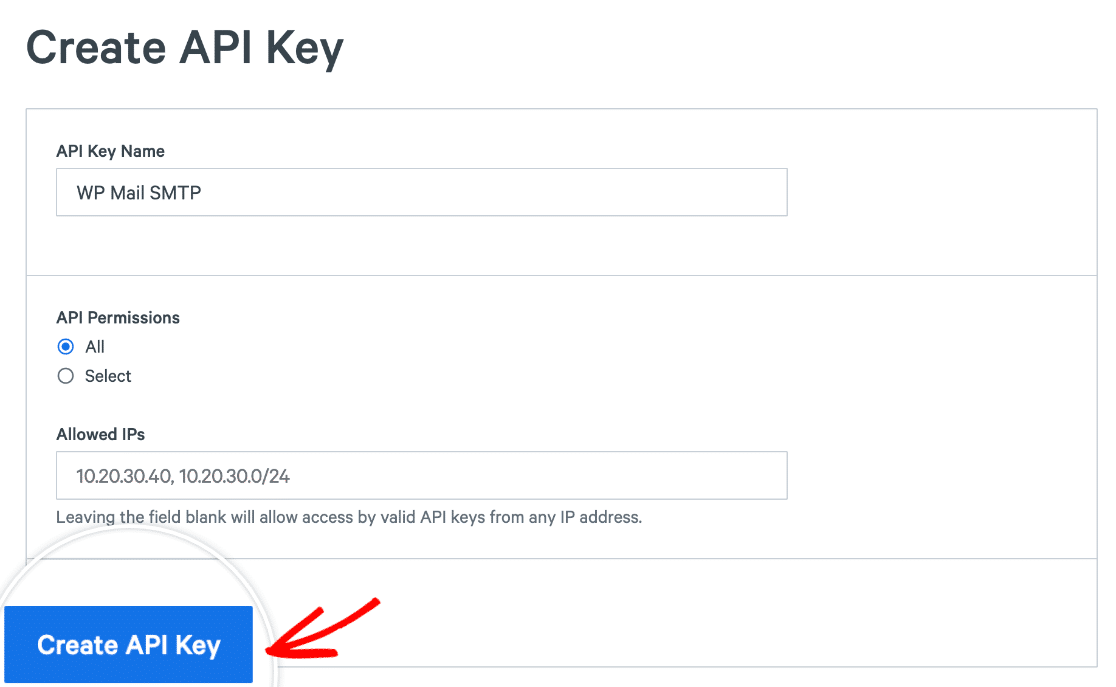 Cómo nombrar su clave API SparkPost