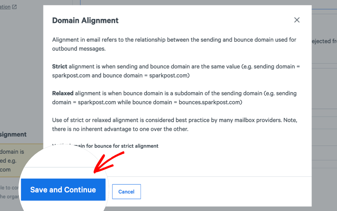 Cómo guardar las preferencias de alineación de dominios en SparkPost