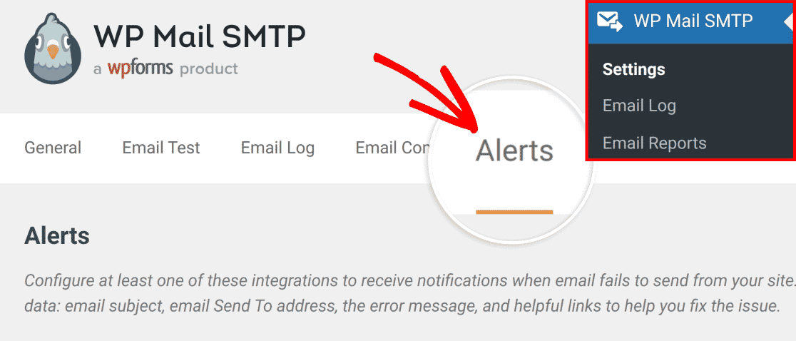 Où trouver les alertes dans les paramètres SMTP de WP Mail ?