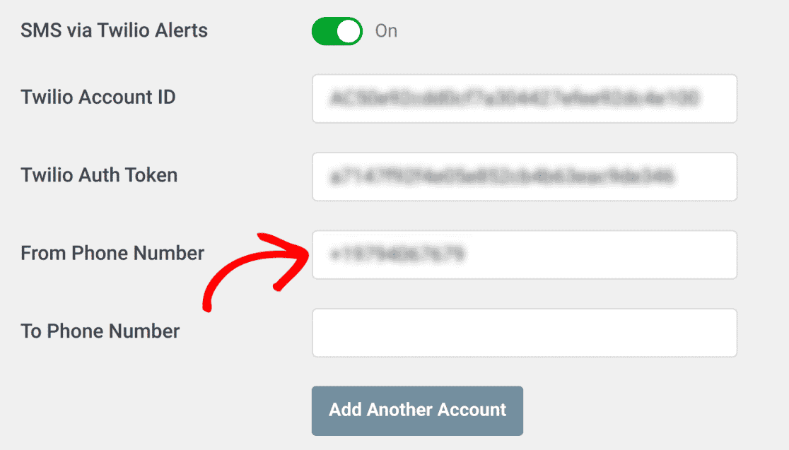 alerts-twilio-from-phone-number - WP Mail SMTP Collez votre numéro de téléphone Twilio dans le champ "From Phone Number".