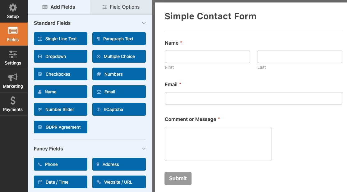 formulário de contacto simples