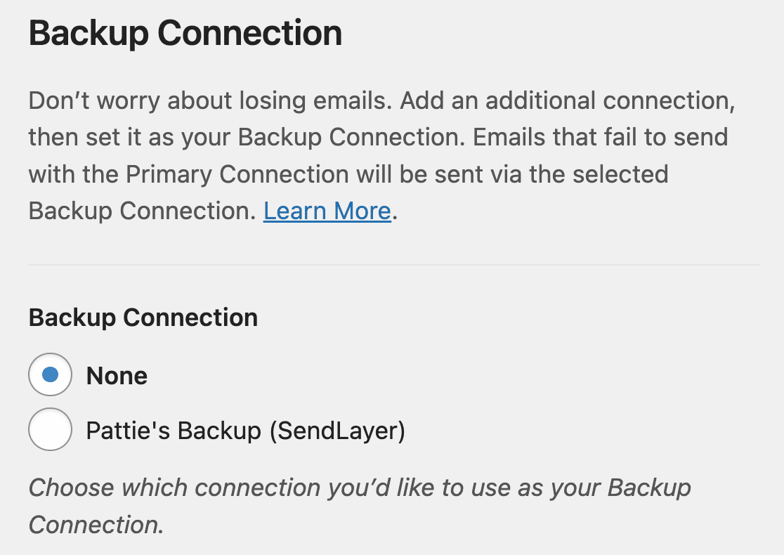 sezione di connessione di backup