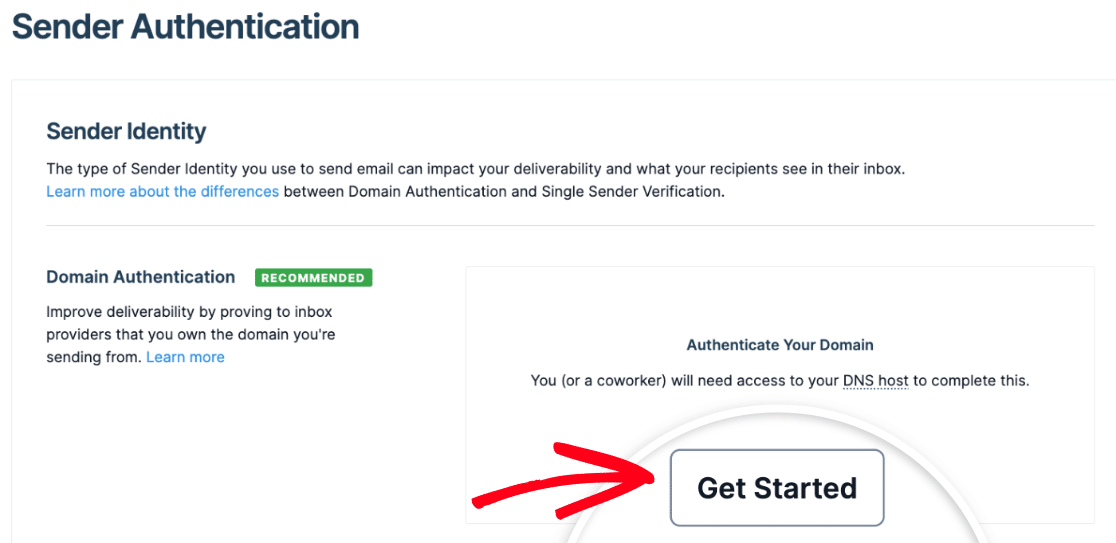 botão "domínio-auth-get-started