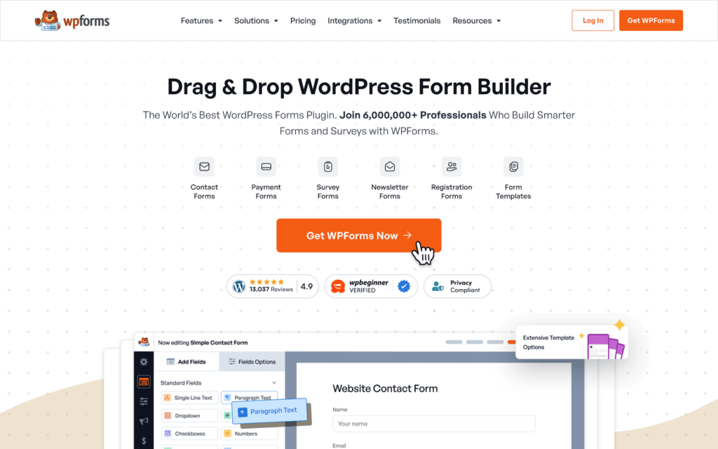 WPForms Homepage - WP Mail SMTP Página inicial do WPForms
