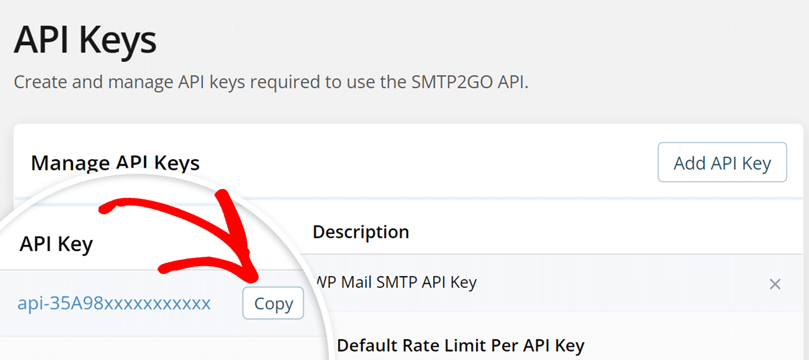 Copiar chave API - SMTP2GO