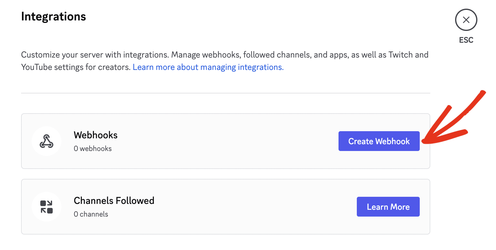 Cliquez sur le bouton Créer un Webhook
